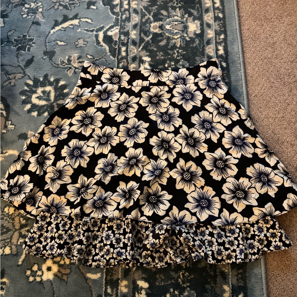 Kate Spade Black and White Floral Skater Skirt